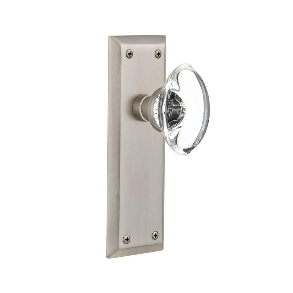 Nostalgic Warehouse NYKOCC Double Dummy New York Plate with Oval Clear Crystal Knob without Keyhole in Satin Nickel